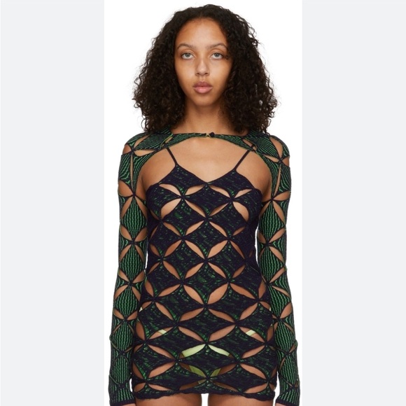 Isa Boulder Sweaters - ISA BOULDER navy and green stretch sleeves bolero
